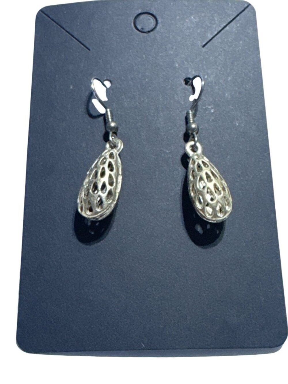 Silver Tone Drop Dangle Earrings Openwork Design Lightweight Elegant